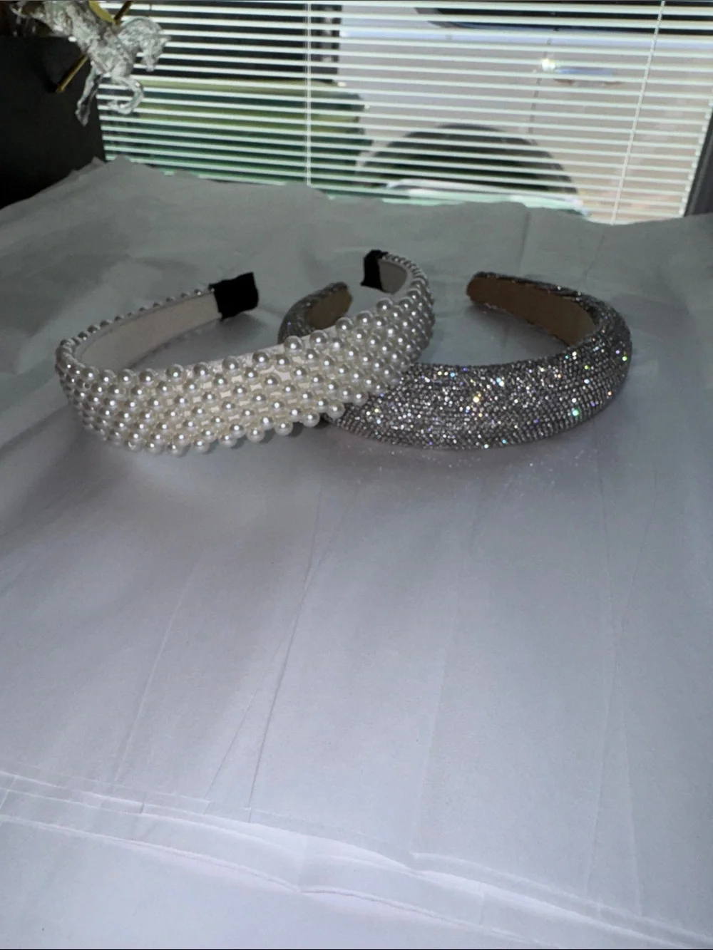 Pearl and Crystal Padded Headbands - White & Silver